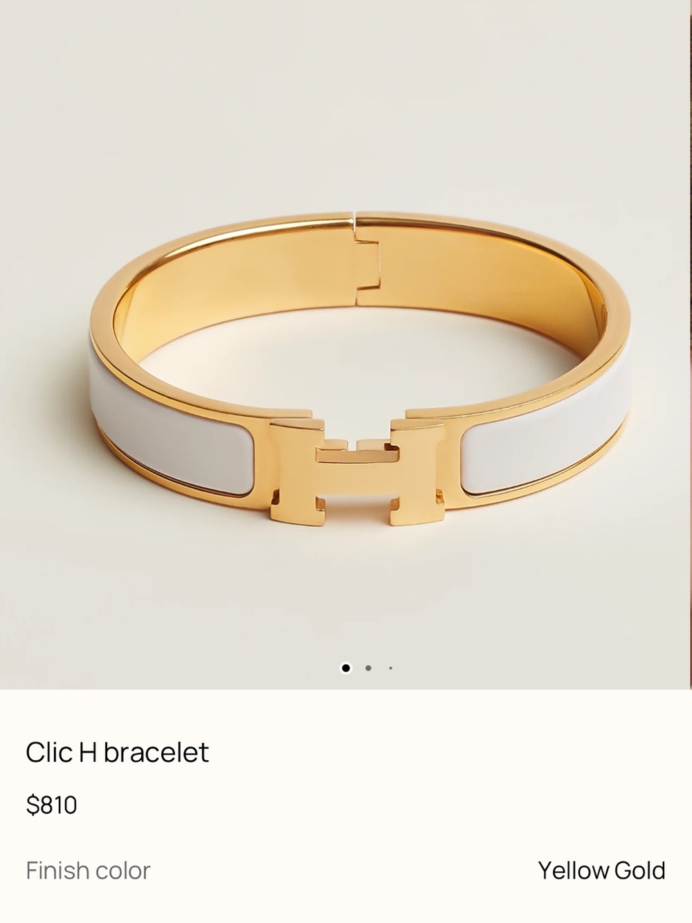 Hermes Clic H Bracelet in White Enamel and Yellow Gold